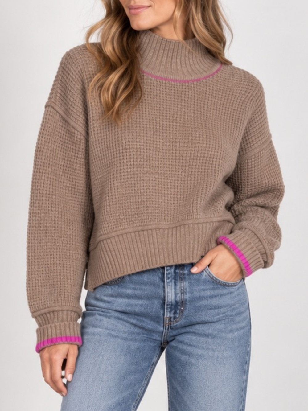 By Together Shoptiques Brown Waffle Knit Turtleneck Sweater Slouchy Knit Medium